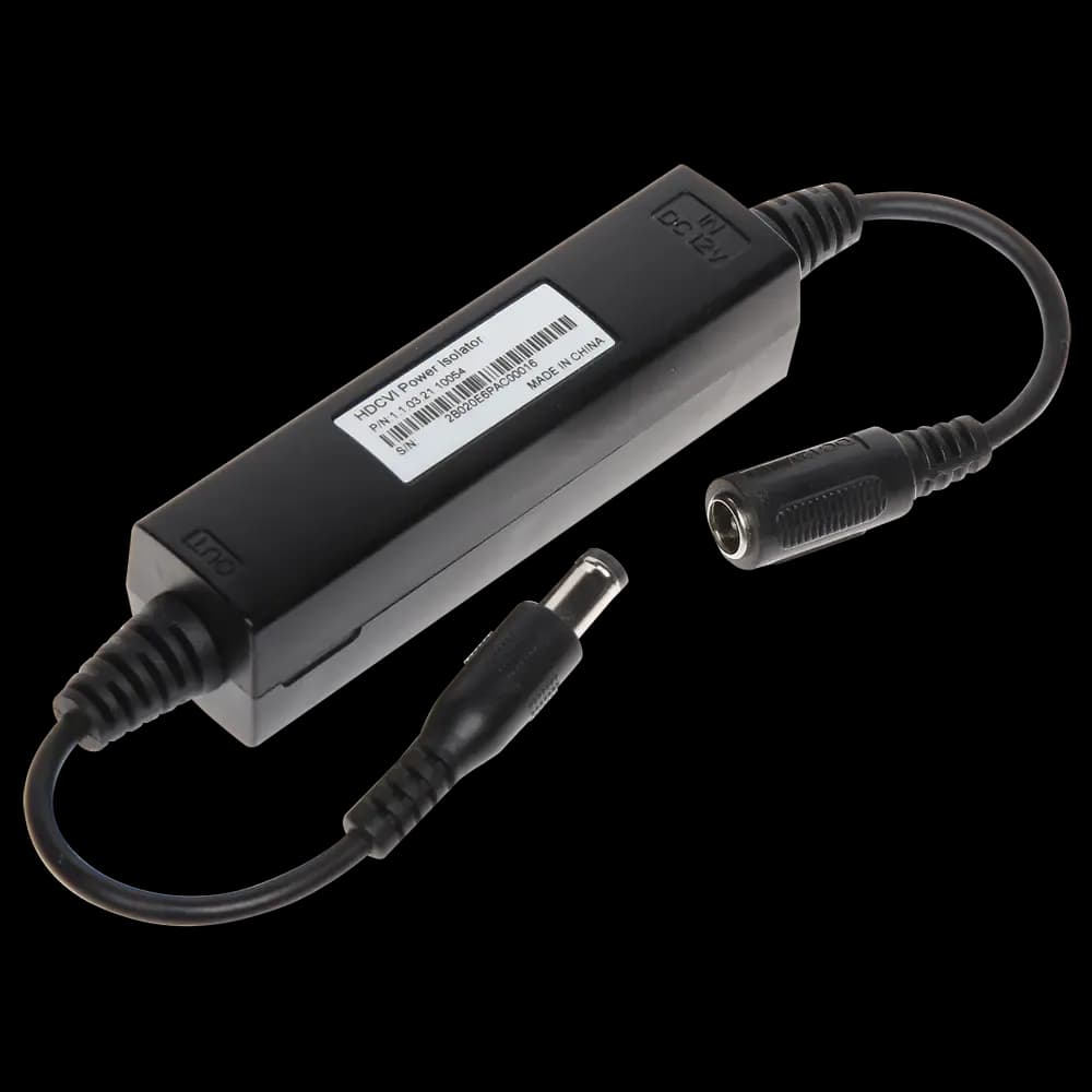 Power supply isolator - Optimised for HDCVI video - Installation in power cable - Cable 50 mm long - Passive element - Up to 400mA output