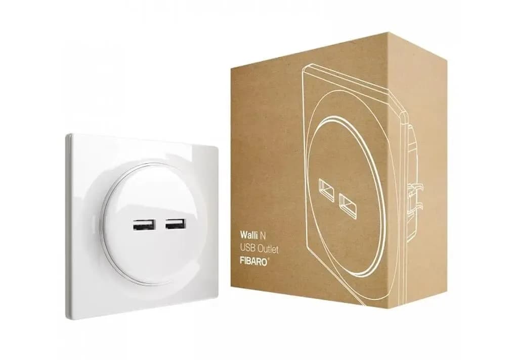 Fibaro Walli N USB Outlet FGWU-021 - Classic all-in-one dual USB wall socket (non-domestic)