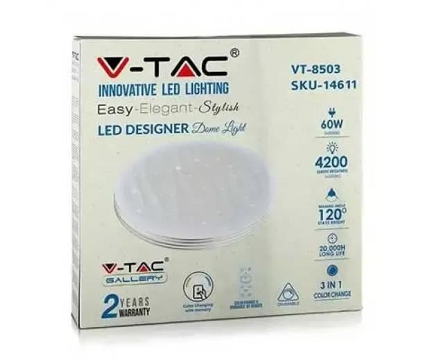 V-TAC VT-8503-1461 dôme rond led lumière 30W/60W surface changement couleur 3in1 et dimmable avec télécommande