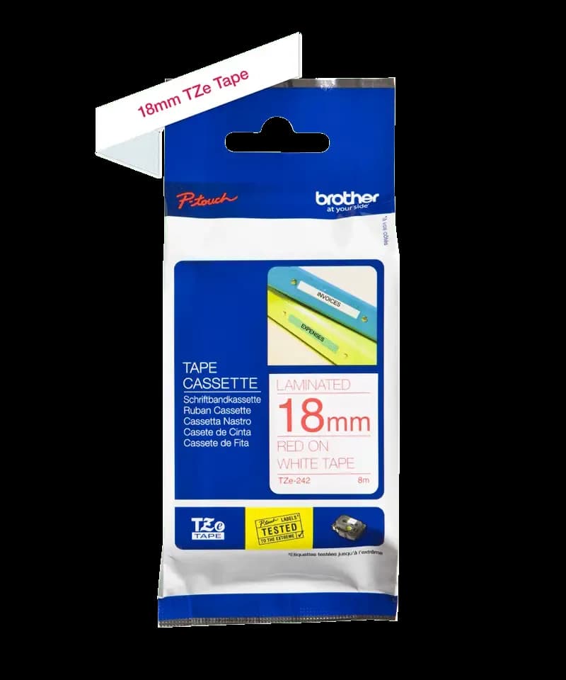 BROTHER P-TOUCH TZE-242 rouge sur blanc 18mm