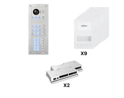KIT IMMEUBLE AUDIO 9 Boutons DAHUA VTO2000-AC IP-RJ45 - 9 Bouton + 9x Audio Parlophone VTH2201DW IP