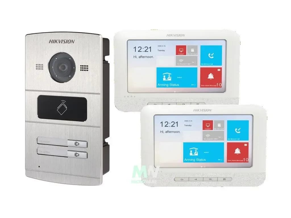 Hikvision DS-KIS601-2 Ensemble VIDEO-INTERCOM IP - 1 bouton - 2x Moniteurs Tactile Couleur 7' Argent, Blanc - Application Hik-Connect