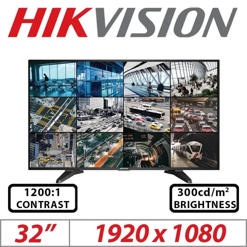DS-D5032QE-B HIKVISION 32' FULL HD MONITOR HDMI, VGA, DVI, BNC input, BNC output, audio in, audio out, USB